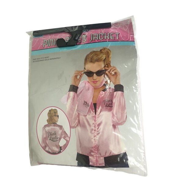 Adult Pink Ladies Satan Jacket and Scarf Set Fabulous 50's Pink Satan NWT - Picture 4 of 6